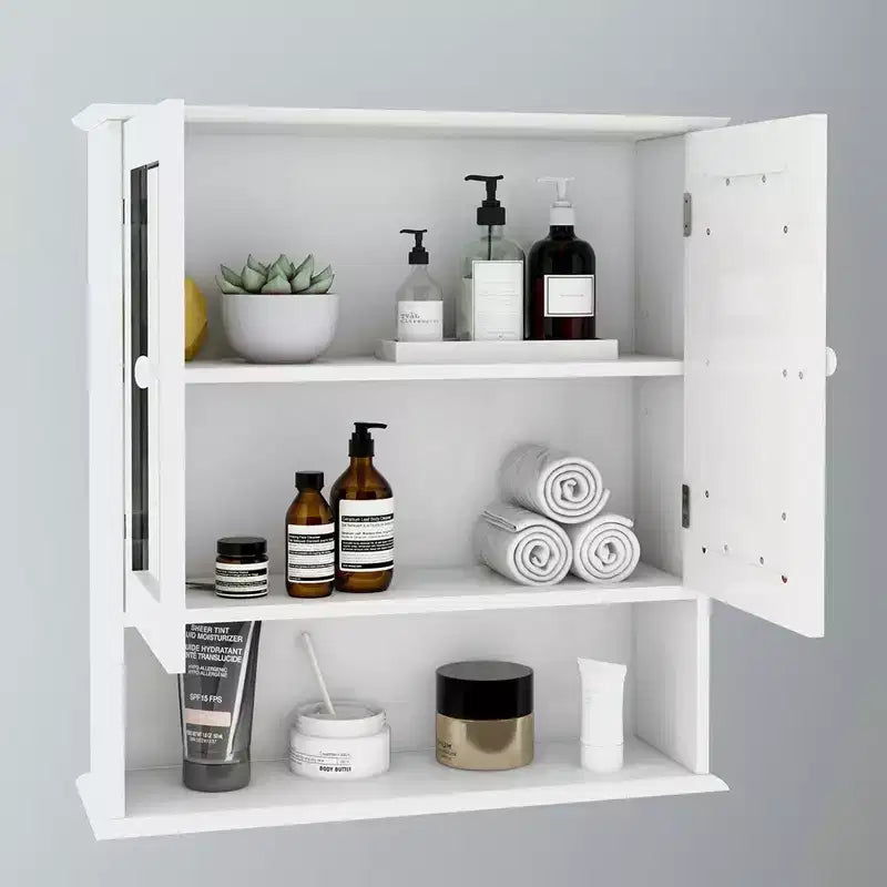 Pensile da bagno a specchio a doppia anta bianco