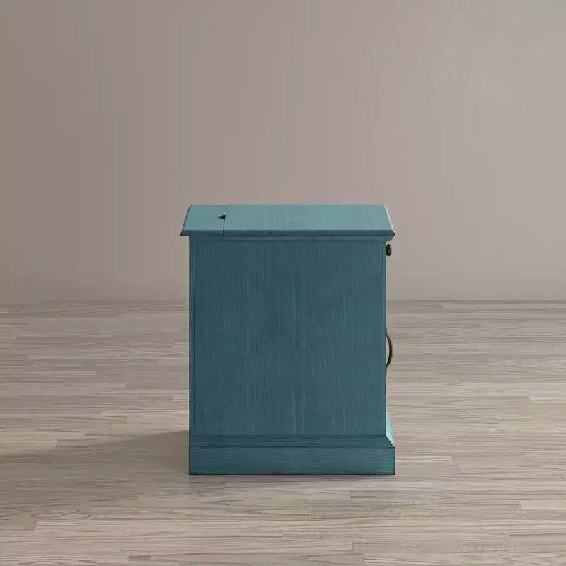 Tavolino rettangolare in legno di acacia blu con prese elettriche - Posto singolo