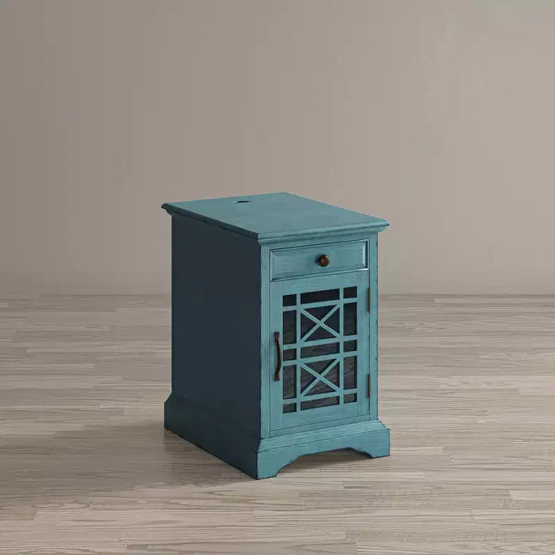 Tavolino rettangolare in legno di acacia blu con prese elettriche - Posto singolo