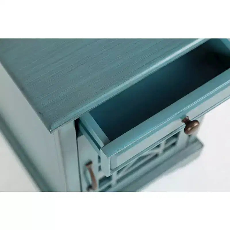 Tavolino rettangolare in legno di acacia blu con prese elettriche - Posto singolo