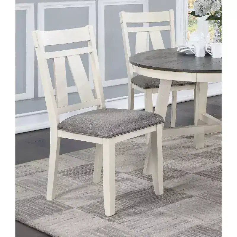 Sedia da pranzo senza braccioli imbottita grigio e bianco, set da 2