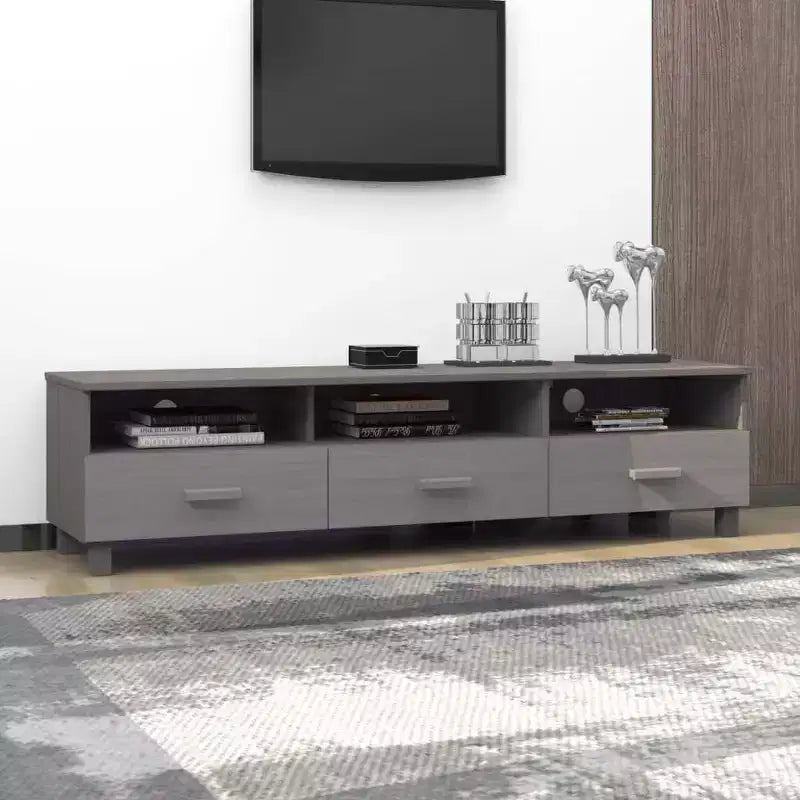 Mobile TV grigio chiaro a 3 cassetti con ante scorrevoli – Adatto per TV fino a 33"