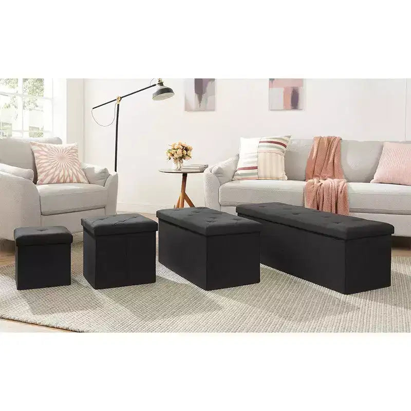 Panca/Contenitore Pieghevole in Lino Nero/Grigio/Grigio Scuro/Blu – 1 Posto, 4 Misure