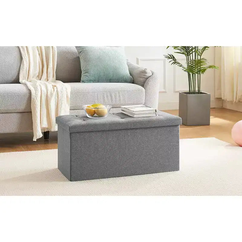 Panca/Contenitore Pieghevole in Lino Nero/Grigio/Grigio Scuro/Blu – 1 Posto, 4 Misure