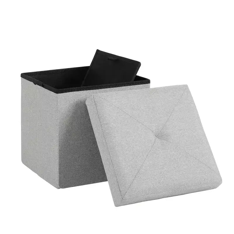Panca/Contenitore Pieghevole in Lino Nero/Grigio/Grigio Scuro/Blu – 1 Posto, 4 Misure