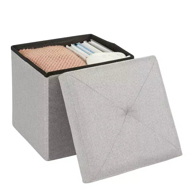 Panca/Contenitore Pieghevole in Lino Nero/Grigio/Grigio Scuro/Blu – 1 Posto, 4 Misure
