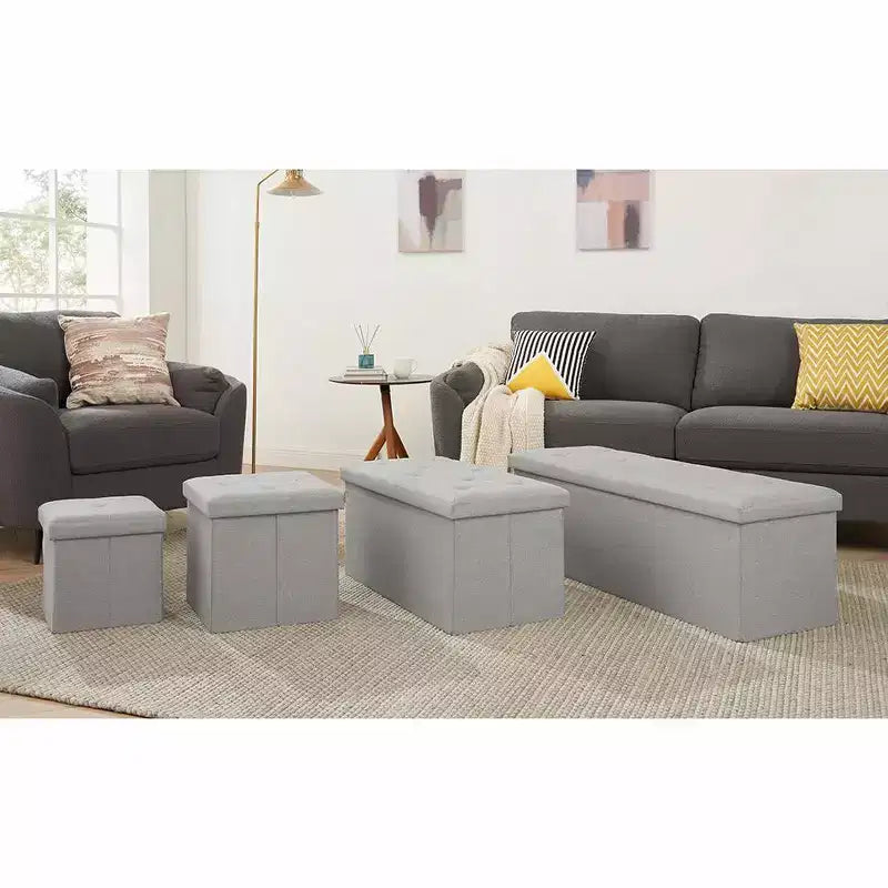 Panca/Contenitore Pieghevole in Lino Nero/Grigio/Grigio Scuro/Blu – 1 Posto, 4 Misure