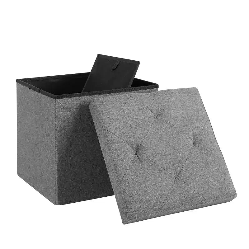 Panca/Contenitore Pieghevole in Lino Nero/Grigio/Grigio Scuro/Blu – 1 Posto, 4 Misure