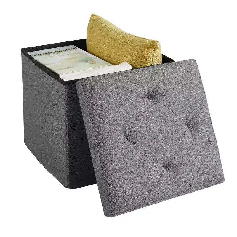 Panca/Contenitore Pieghevole in Lino Nero/Grigio/Grigio Scuro/Blu – 1 Posto, 4 Misure