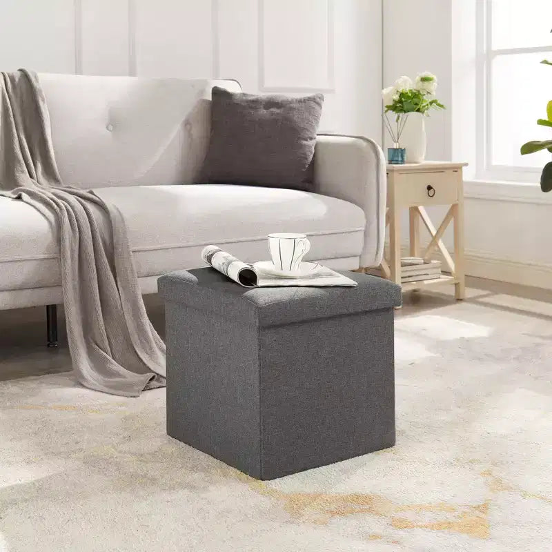 Panca/Contenitore Pieghevole in Lino Nero/Grigio/Grigio Scuro/Blu – 1 Posto, 4 Misure