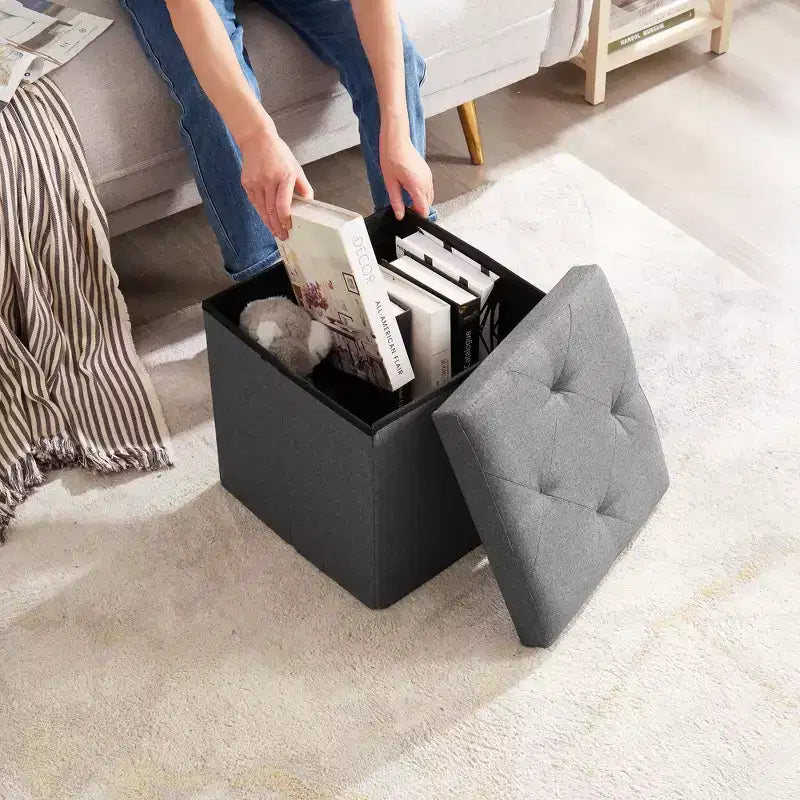 Panca/Contenitore Pieghevole in Lino Nero/Grigio/Grigio Scuro/Blu – 1 Posto, 4 Misure