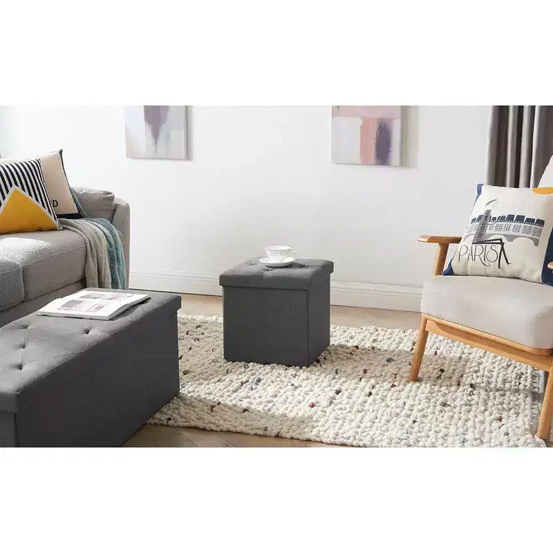 Panca/Contenitore Pieghevole in Lino Nero/Grigio/Grigio Scuro/Blu – 1 Posto, 4 Misure