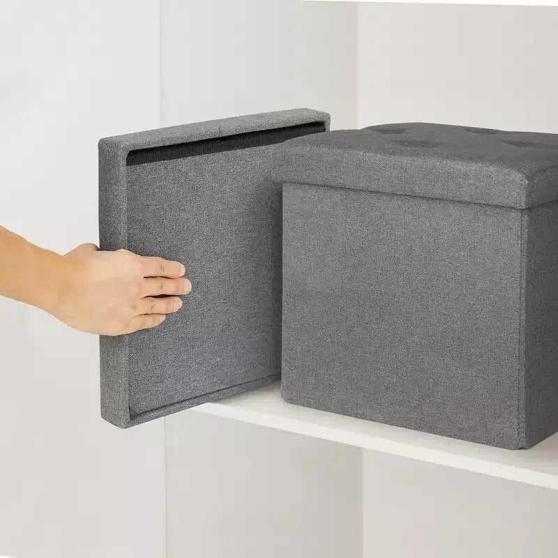 Panca/Contenitore Pieghevole in Lino Nero/Grigio/Grigio Scuro/Blu – 1 Posto, 4 Misure
