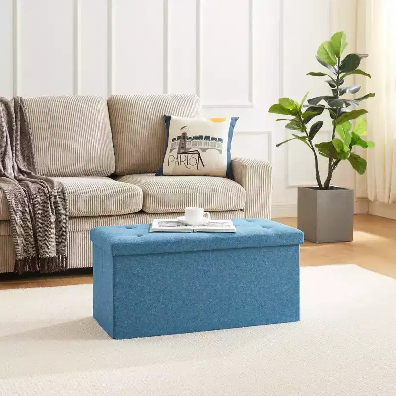 Panca/Contenitore Pieghevole in Lino Nero/Grigio/Grigio Scuro/Blu – 1 Posto, 4 Misure
