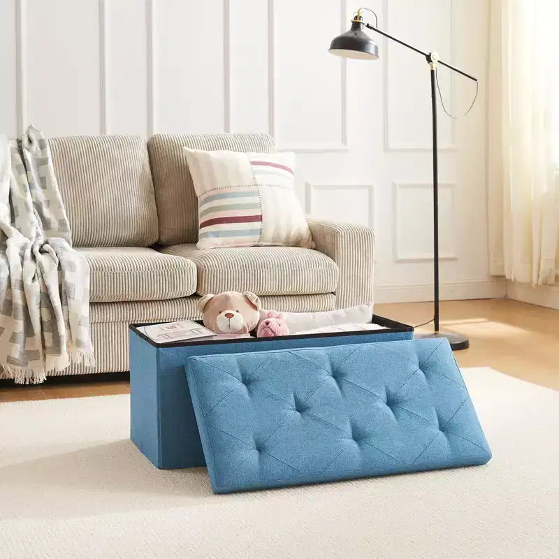 Panca/Contenitore Pieghevole in Lino Nero/Grigio/Grigio Scuro/Blu – 1 Posto, 4 Misure