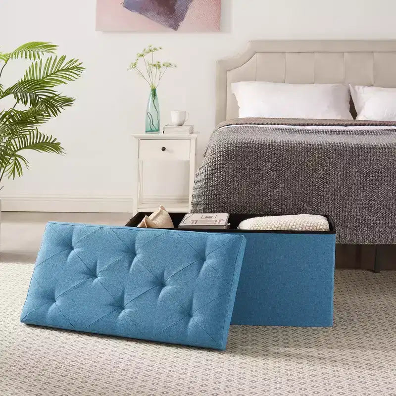 Panca/Contenitore Pieghevole in Lino Nero/Grigio/Grigio Scuro/Blu – 1 Posto, 4 Misure