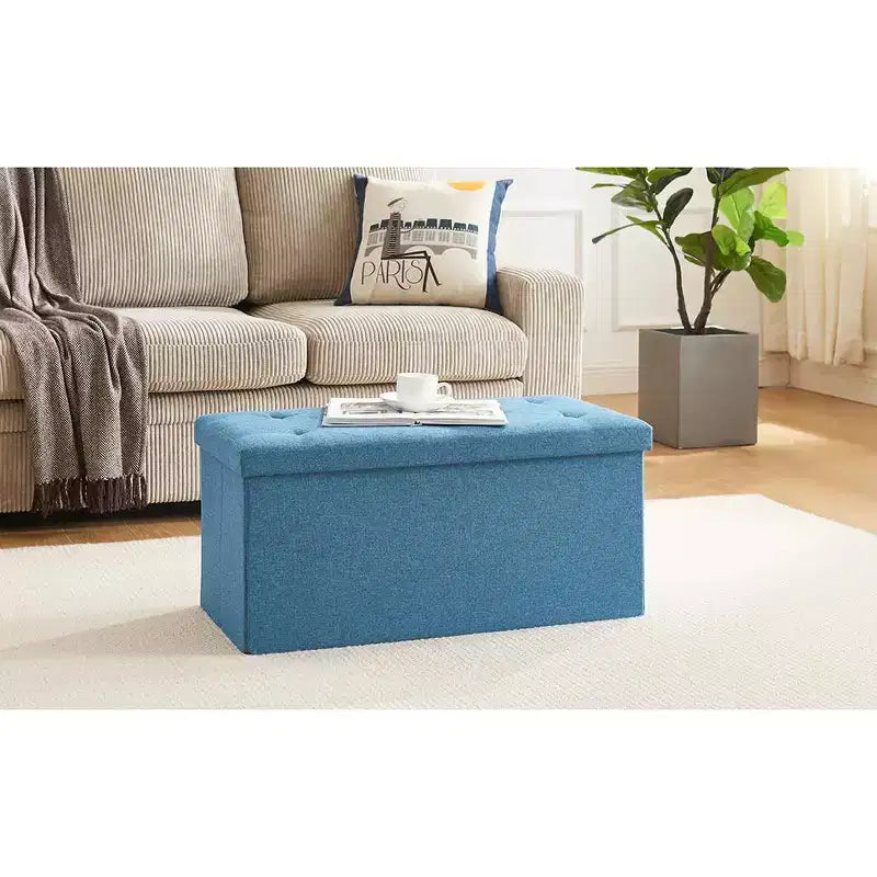 Panca/Contenitore Pieghevole in Lino Nero/Grigio/Grigio Scuro/Blu – 1 Posto, 4 Misure