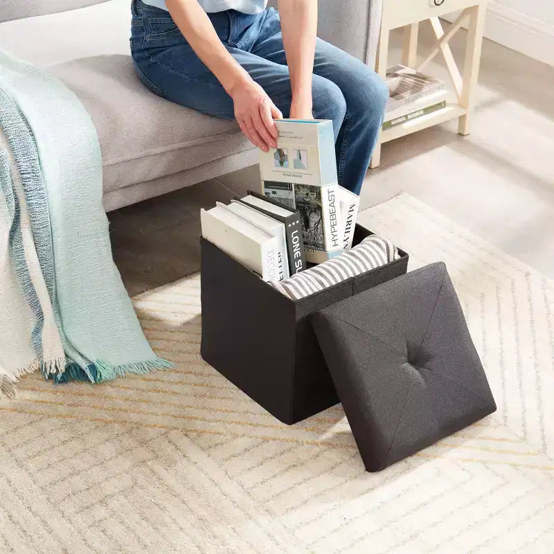 Panca/Contenitore Pieghevole in Lino Nero/Grigio/Grigio Scuro/Blu – 1 Posto, 4 Misure