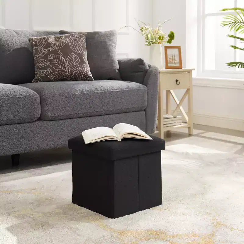 Panca/Contenitore Pieghevole in Lino Nero/Grigio/Grigio Scuro/Blu – 1 Posto, 4 Misure