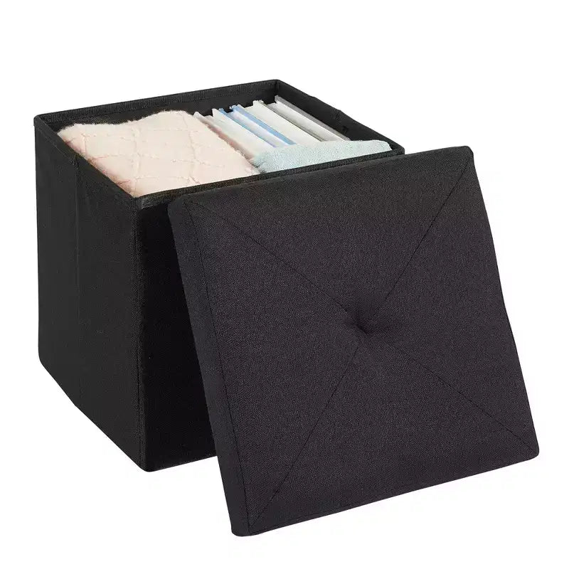 Panca/Contenitore Pieghevole in Lino Nero/Grigio/Grigio Scuro/Blu – 1 Posto, 4 Misure