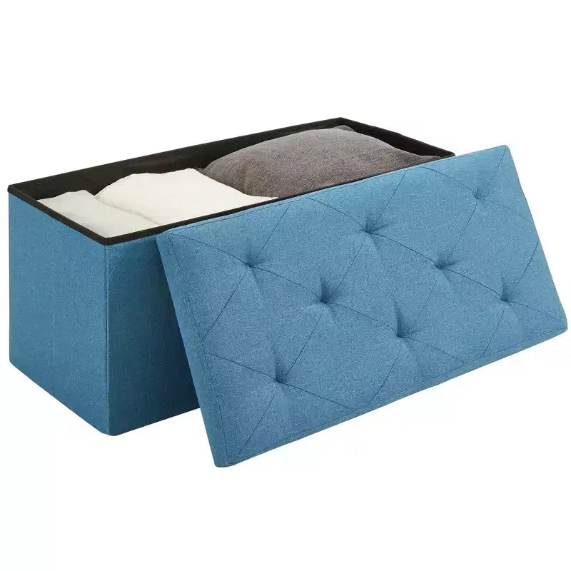 Panca/Contenitore Pieghevole in Lino Nero/Grigio/Grigio Scuro/Blu – 1 Posto, 4 Misure