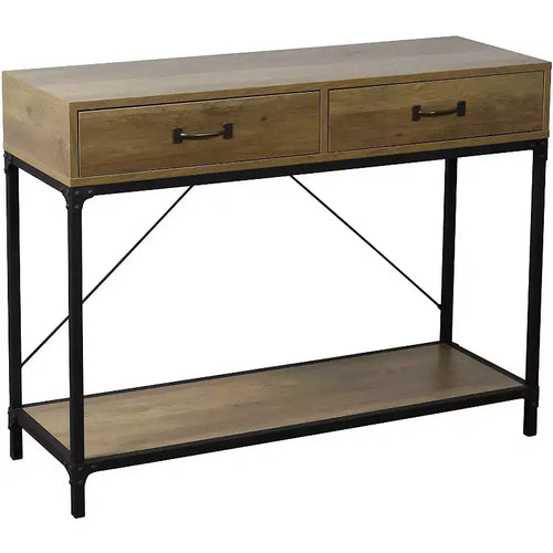 eHemco Rustic Console Table with 2 Drawers and Storage Shelf for Living Room, Home, Black Base