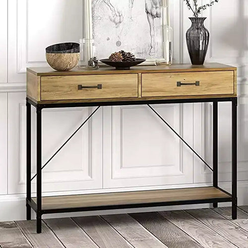 Console rettangolare nera e marrone con cassetti