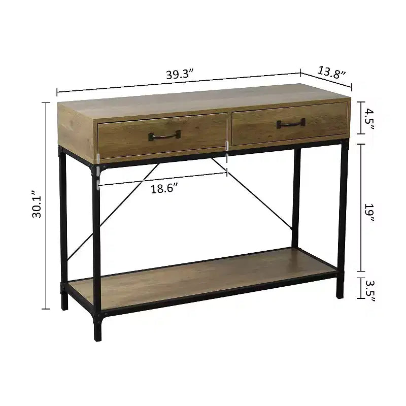 Console rettangolare nera e marrone con cassetti