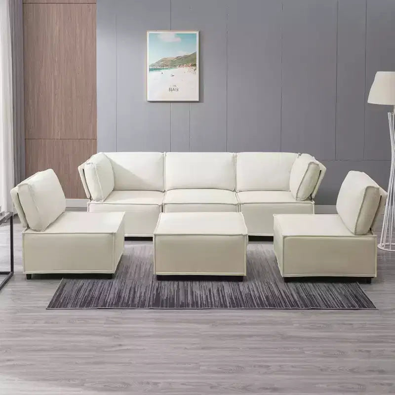 Divano Sezionale Modulare a U/L Beige/Marrone/Grigio Scuro/Grigio Chiaro con Pouf, Divano Letto Convertibile a 4-6 Posti