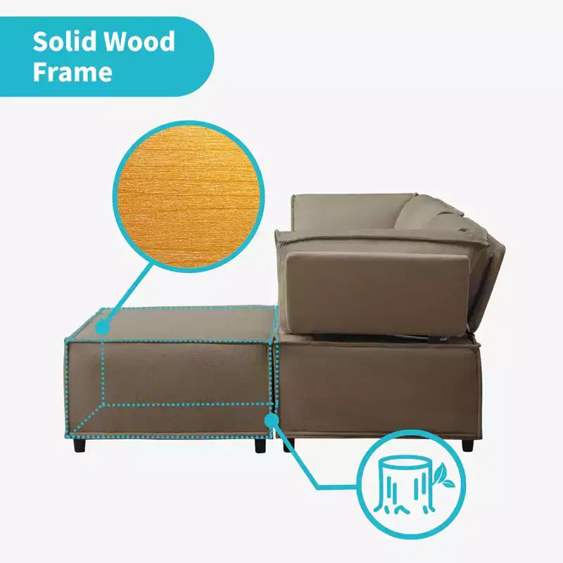 Divano Sezionale Modulare a U/L Beige/Marrone/Grigio Scuro/Grigio Chiaro con Pouf, Divano Letto Convertibile a 4-6 Posti
