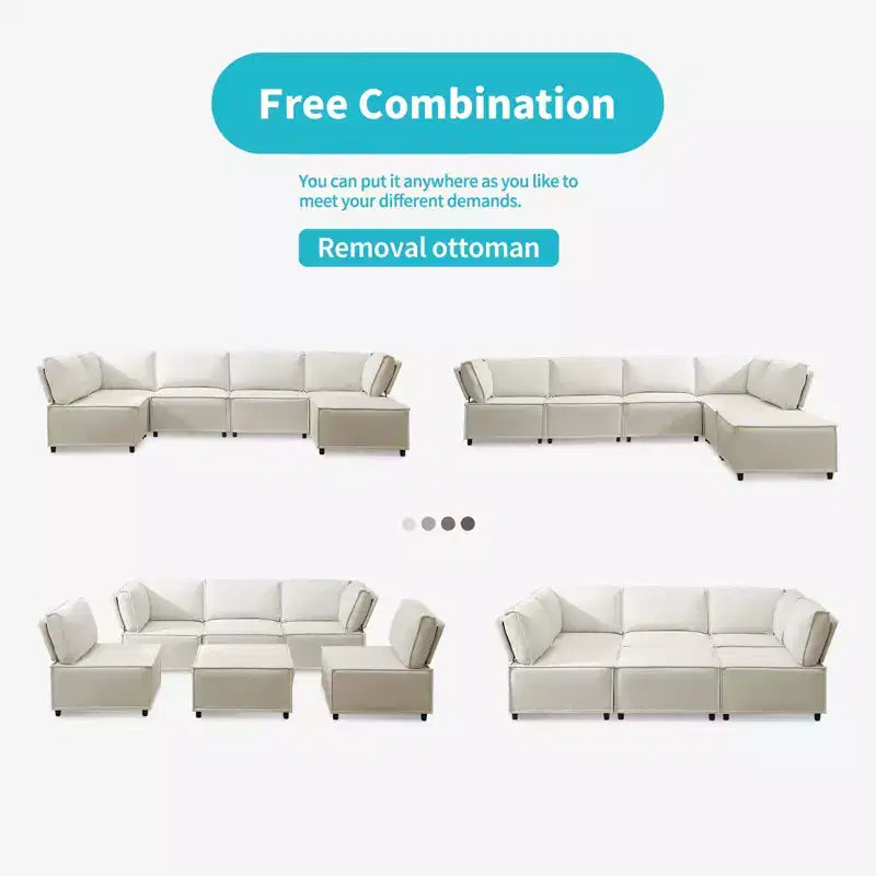 Divano Sezionale Modulare a U/L Beige/Marrone/Grigio Scuro/Grigio Chiaro con Pouf, Divano Letto Convertibile a 4-6 Posti