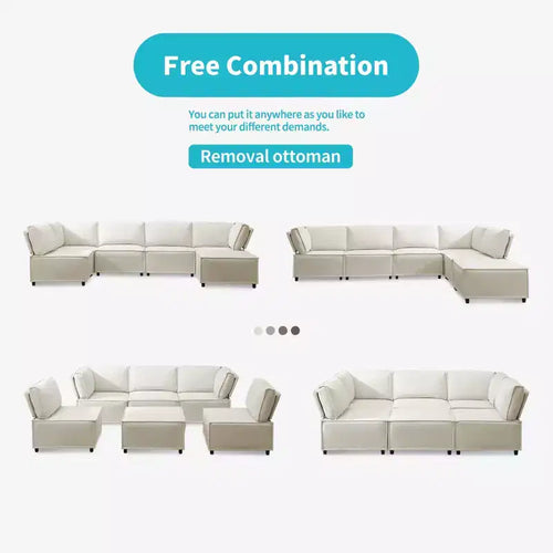 Divano Sezionale Modulare a U/L Beige/Marrone/Grigio Scuro/Grigio Chiaro con Pouf, Divano Letto Convertibile a 4-6 Posti
