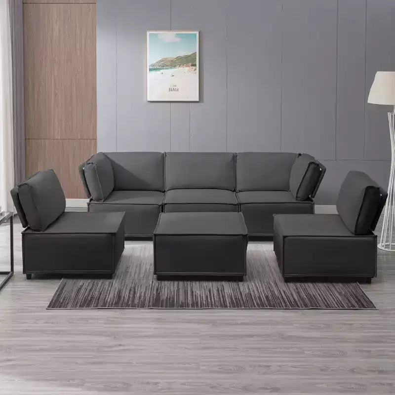 Divano Sezionale Modulare a U/L Beige/Marrone/Grigio Scuro/Grigio Chiaro con Pouf, Divano Letto Convertibile a 4-6 Posti