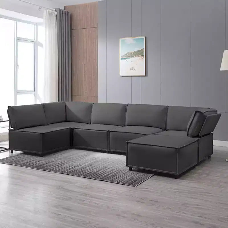 Divano Sezionale Modulare a U/L Beige/Marrone/Grigio Scuro/Grigio Chiaro con Pouf, Divano Letto Convertibile a 4-6 Posti