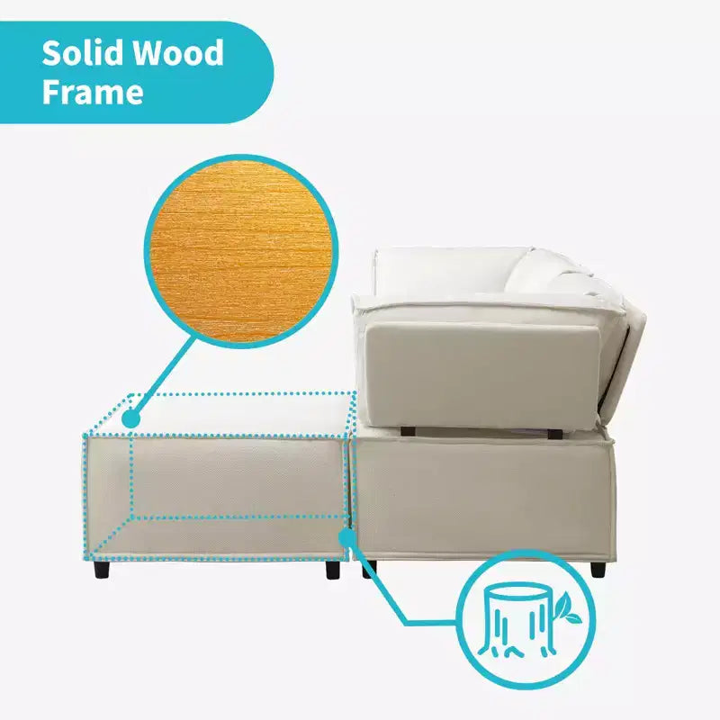 Divano Sezionale Modulare a U/L Beige/Marrone/Grigio Scuro/Grigio Chiaro con Pouf, Divano Letto Convertibile a 4-6 Posti