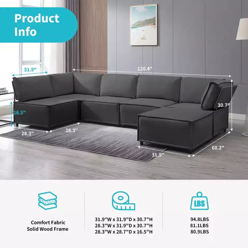 Divano Sezionale Modulare a U/L Beige/Marrone/Grigio Scuro/Grigio Chiaro con Pouf, Divano Letto Convertibile a 4-6 Posti