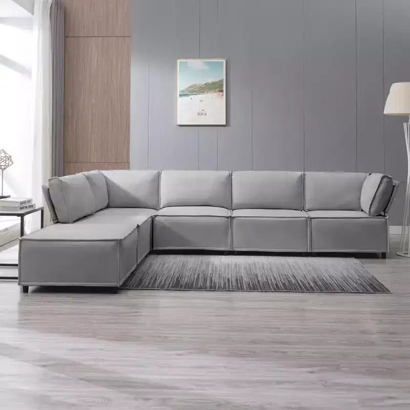 Divano Sezionale Modulare a U/L Beige/Marrone/Grigio Scuro/Grigio Chiaro con Pouf, Divano Letto Convertibile a 4-6 Posti