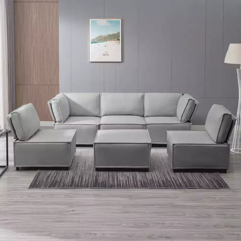 Divano Sezionale Modulare a U/L Beige/Marrone/Grigio Scuro/Grigio Chiaro con Pouf, Divano Letto Convertibile a 4-6 Posti