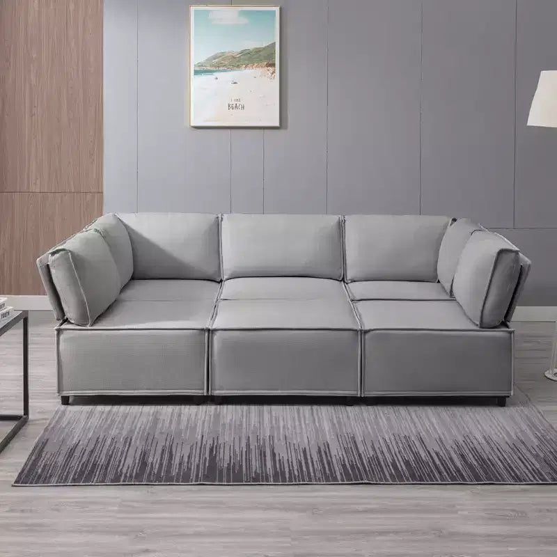 Divano Sezionale Modulare a U/L Beige/Marrone/Grigio Scuro/Grigio Chiaro con Pouf, Divano Letto Convertibile a 4-6 Posti
