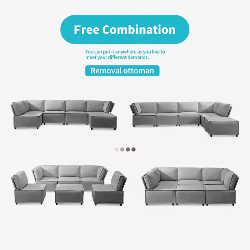 Divano Sezionale Modulare a U/L Beige/Marrone/Grigio Scuro/Grigio Chiaro con Pouf, Divano Letto Convertibile a 4-6 Posti