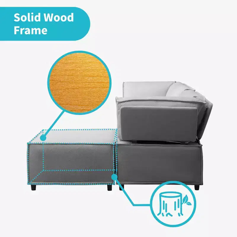 Divano Sezionale Modulare a U/L Beige/Marrone/Grigio Scuro/Grigio Chiaro con Pouf, Divano Letto Convertibile a 4-6 Posti