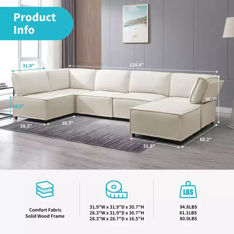 Divano Sezionale Modulare a U/L Beige/Marrone/Grigio Scuro/Grigio Chiaro con Pouf, Divano Letto Convertibile a 4-6 Posti