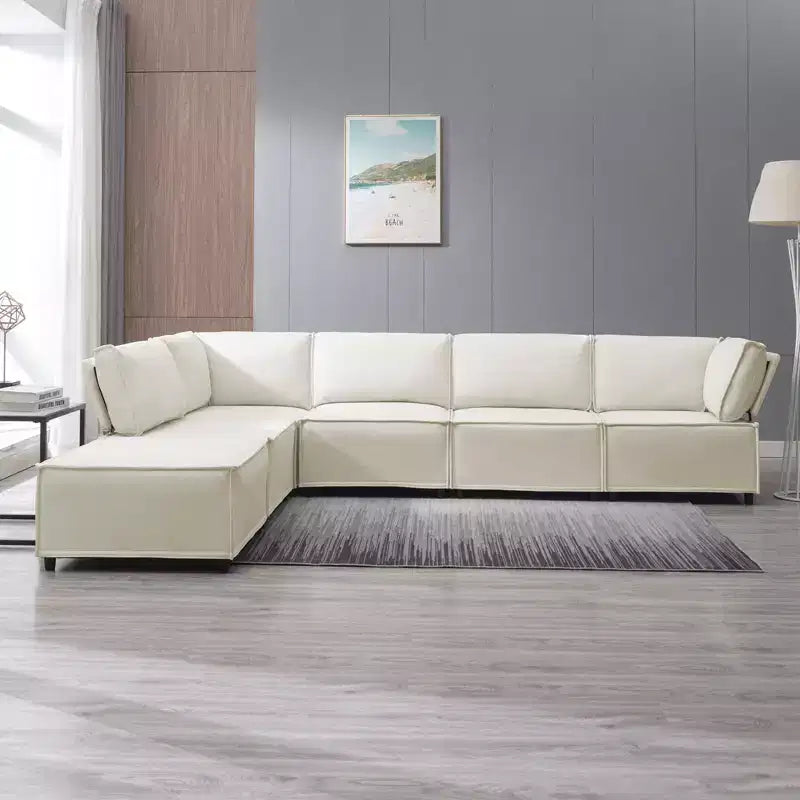 Divano Sezionale Modulare a U/L Beige/Marrone/Grigio Scuro/Grigio Chiaro con Pouf, Divano Letto Convertibile a 4-6 Posti