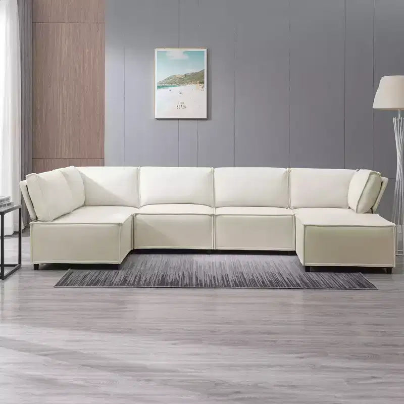 Divano Sezionale Modulare a U/L Beige/Marrone/Grigio Scuro/Grigio Chiaro con Pouf, Divano Letto Convertibile a 4-6 Posti