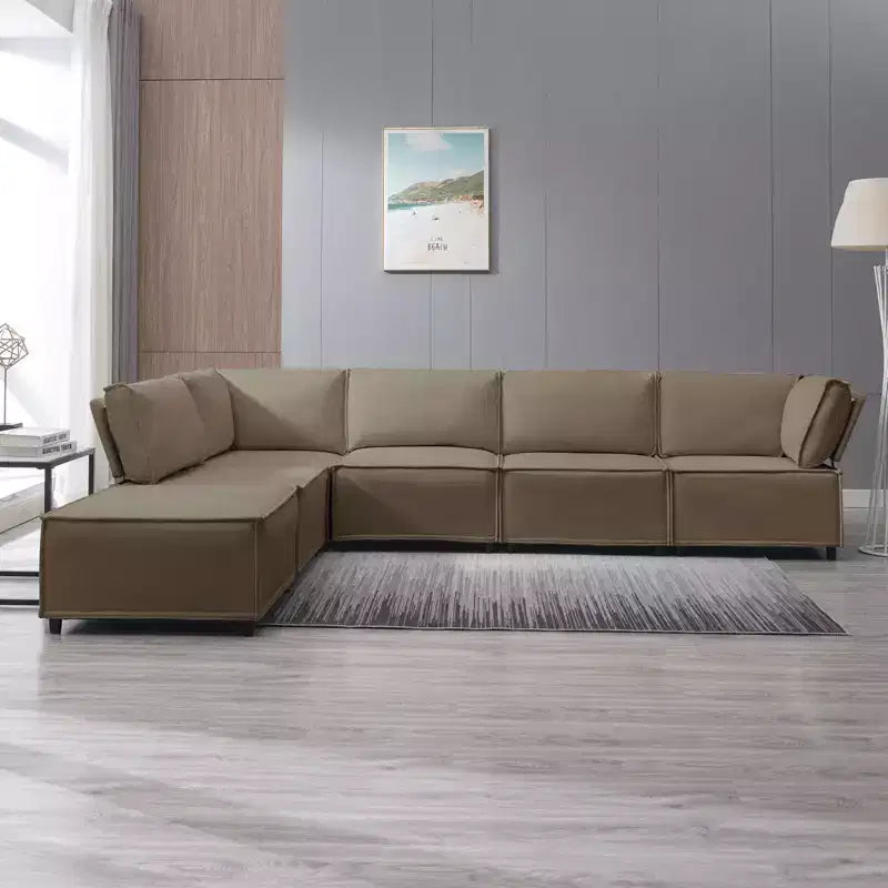 Divano Sezionale Modulare a U/L Beige/Marrone/Grigio Scuro/Grigio Chiaro con Pouf, Divano Letto Convertibile a 4-6 Posti