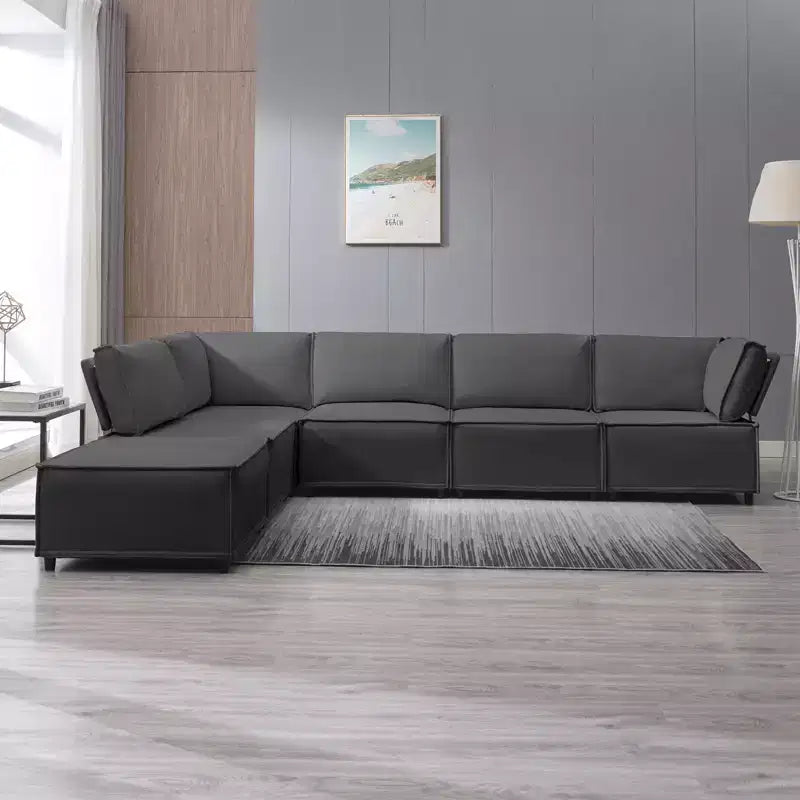 Divano Sezionale Modulare a U/L Beige/Marrone/Grigio Scuro/Grigio Chiaro con Pouf, Divano Letto Convertibile a 4-6 Posti