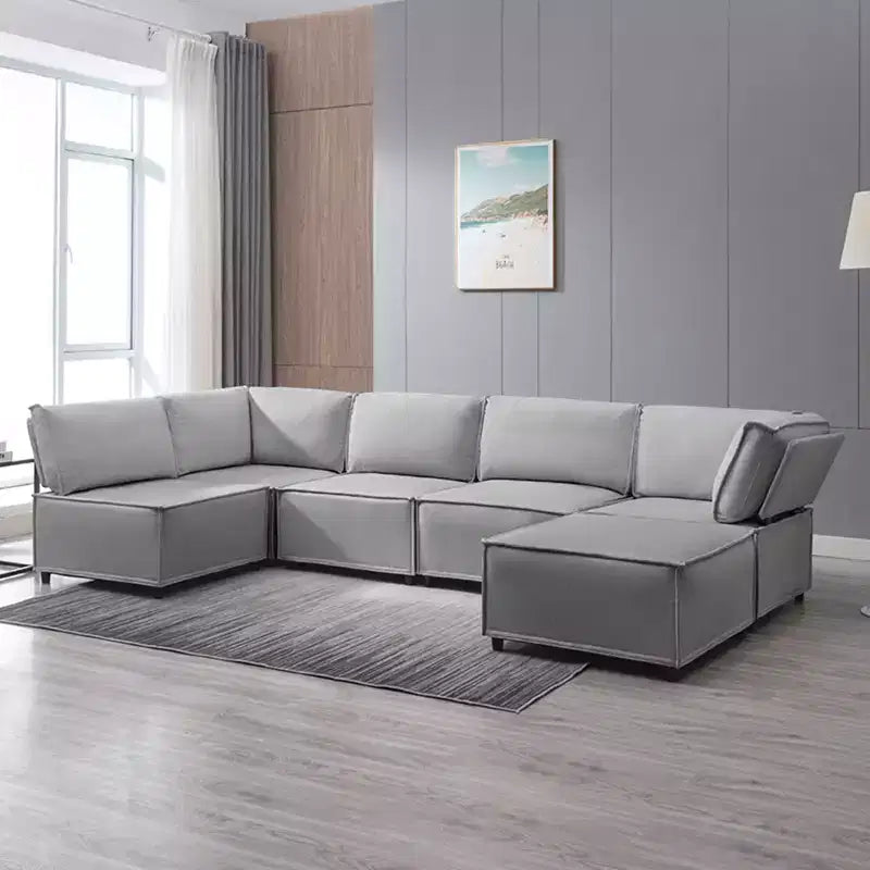 Divano Sezionale Modulare a U/L Beige/Marrone/Grigio Scuro/Grigio Chiaro con Pouf, Divano Letto Convertibile a 4-6 Posti