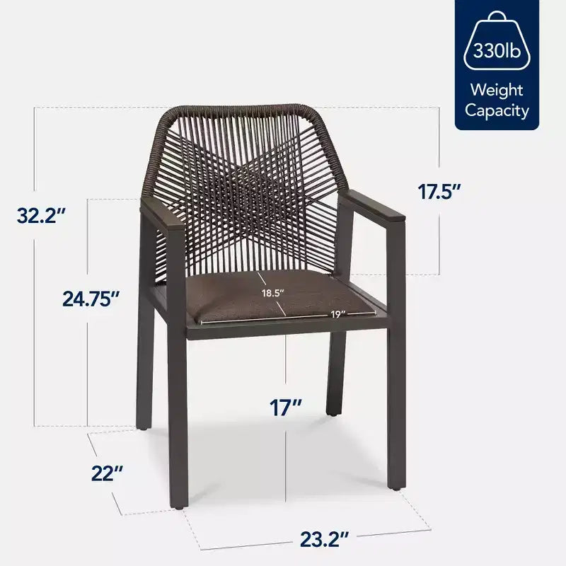 Set di 2 sedie da pranzo in corda intrecciata con braccioli – Nero, Marrone, Antracite, Grigio, Tortora, Bianco