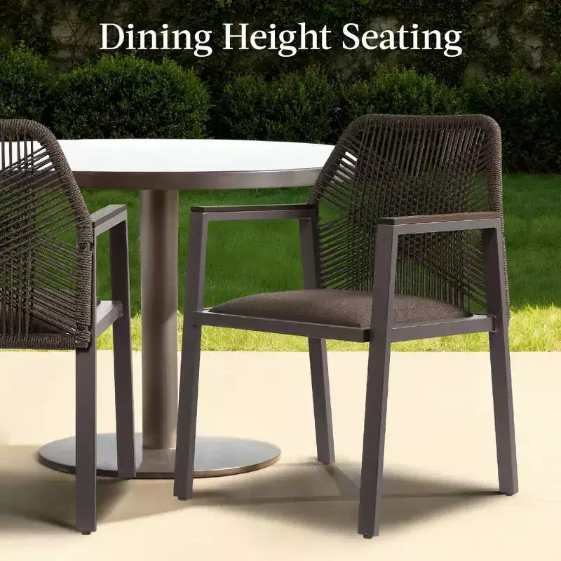 Set di 2 sedie da pranzo in corda intrecciata con braccioli – Nero, Marrone, Antracite, Grigio, Tortora, Bianco