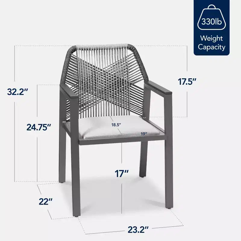Set di 2 sedie da pranzo in corda intrecciata con braccioli – Nero, Marrone, Antracite, Grigio, Tortora, Bianco